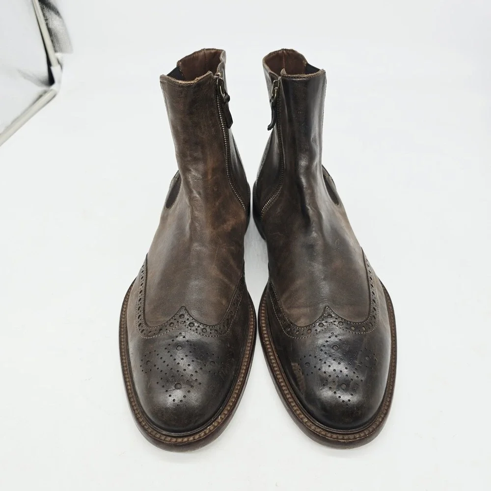 Johnston & Murphy Chelsea Boots Mens 11.5 Bryson Leather Wingtip Brown Zip Italy